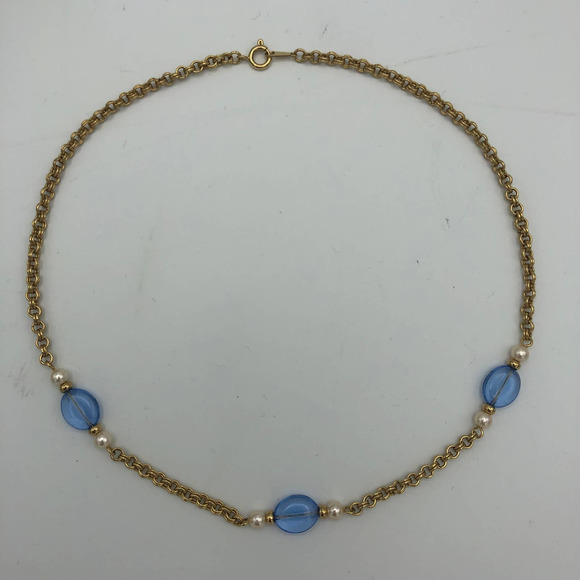 Avon Jewelry - Vintage Avon Gold Chain Choker Blue Stone Pendants